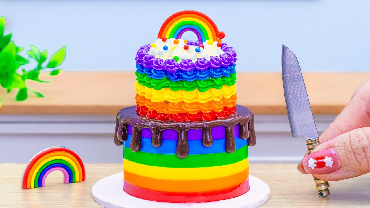 Amazing Mini Rainbow Cake Recipe🌈Best Miniature 2-tier Buttercream ...