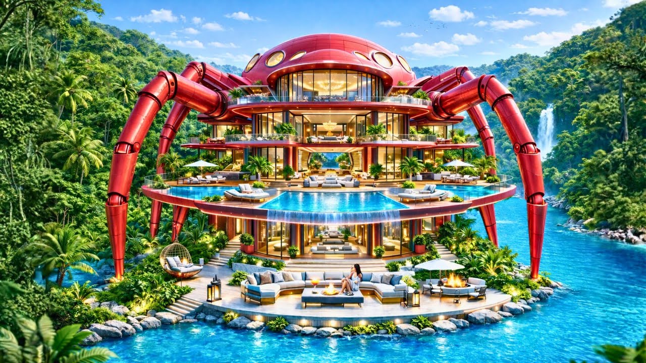 I Turned an Abandoned Spider Idol Statue into a Luxury Double-Story Stilt Home by a River (ASMR)