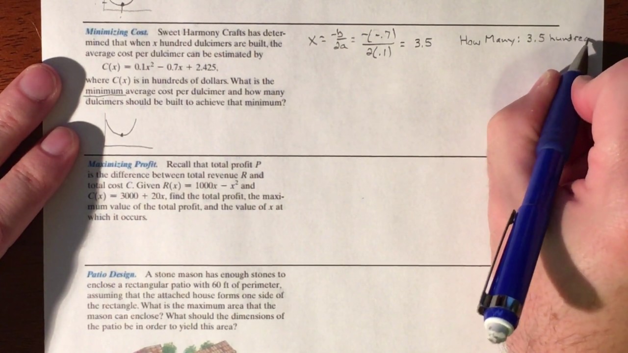 Quadratic Max/Min (Vertex) Word Problem - Part 2 - YouTube
