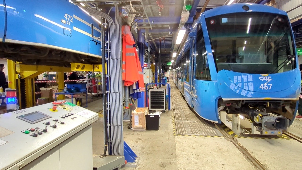 Alkärrshallen tram depot, Stockholm. Open house, old and modern trams, model trams, ride a Mustang