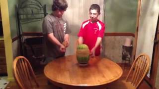 Exploding watermelon breaks light fixture