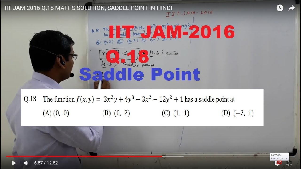 SADDLE POINT IN HINDI IIT JAM 2016 Q.18 MATHS SOLUTION YouTube