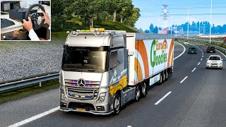 Mercedes Benz new Actros | DIY Steering Wheel Gameplay | Euro Truck Simulator 2