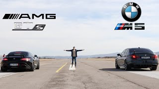 DRAG RACE! 600hp BMW M5 F10 vs Mercedes AMG GTs
