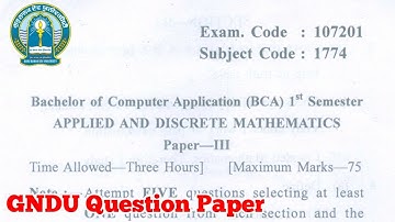 Gndu BCA 1st Semester Applied and Discrete Mathematics Question Paper || Bca 1st sem Paper 2019