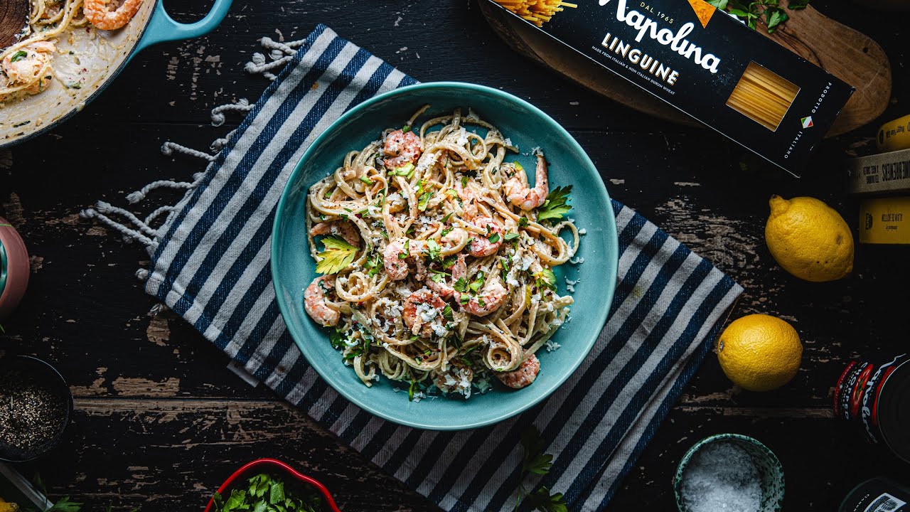 Napolina Creamy Roasted Garlic Butter Prawn Linguine | Quick and Easy Recipe
