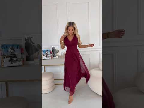 Video: DM1402 Elegancka sukienka wieczorowa maxi - bordowa