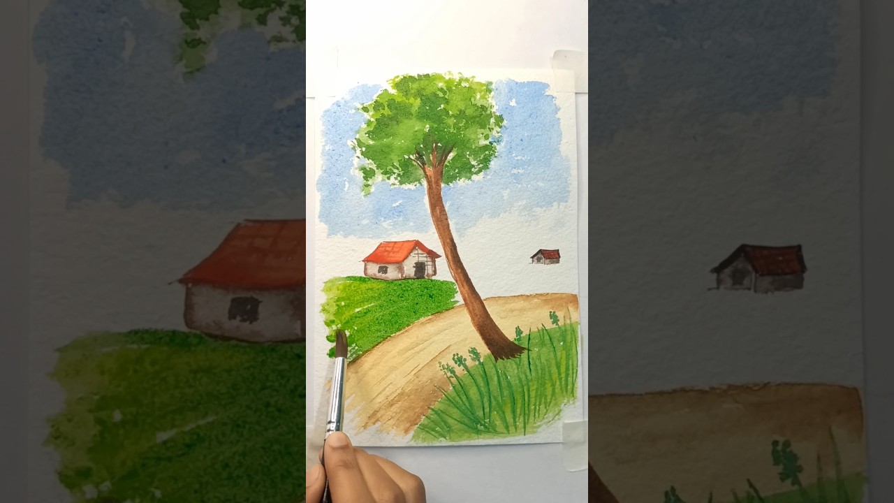 Landscape watercolor painting for beginners😍😍