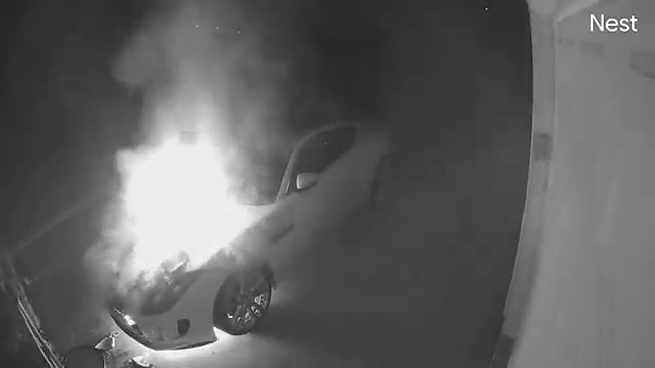 Security camera footage of a man lighting explosive on Butler County