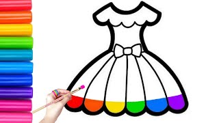 Easy Dress Drawing, Painting and Coloring for Kids, Toddlers|How to Draw Easy And Beautiful Dress