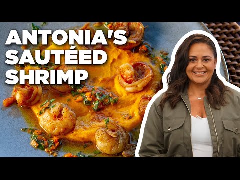 Antonia Lofaso's Sautéed Shrimp with Carrot Top Chimichurri | Guy's Ranch Kitchen | Food Network