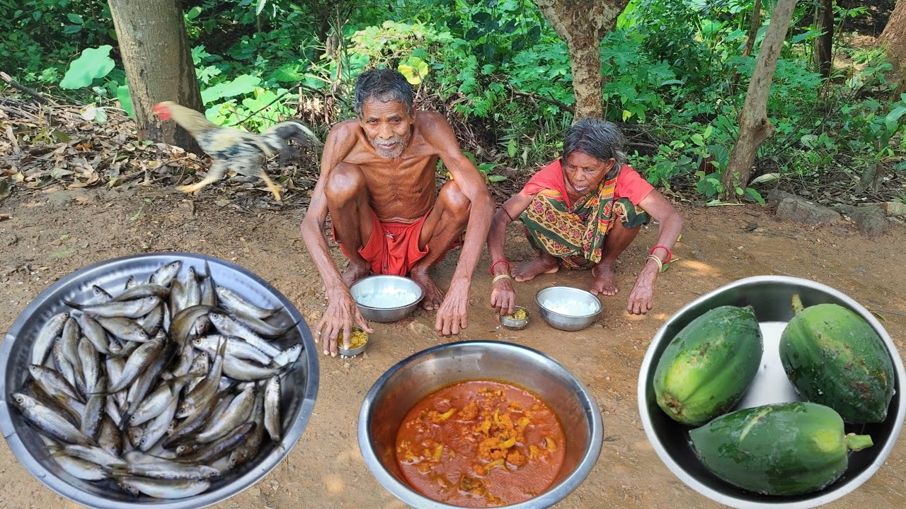 old 100years poor GRANDMA & GRANDPAS lifestyle || traditional style old grandma cooking SMALL FISH 