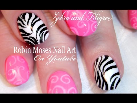Black and White Zebra Print Nails | Filigree Nail art Design Tutorial