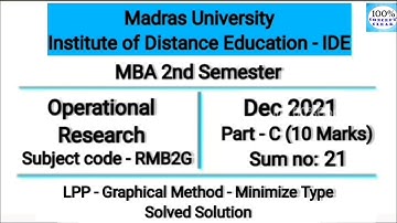 Madras University IDE | MBA 2nd Sem | RMB2G | DEC 2021- Part C - Sum no.21 | Operational Research