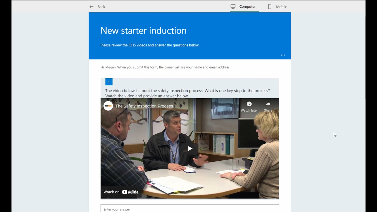 Microsoft Forms video and images