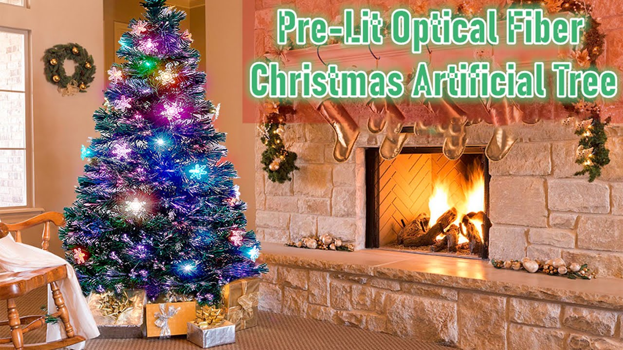Juegoal Pre Lit Optical Fiber Christmas Artificial Tree