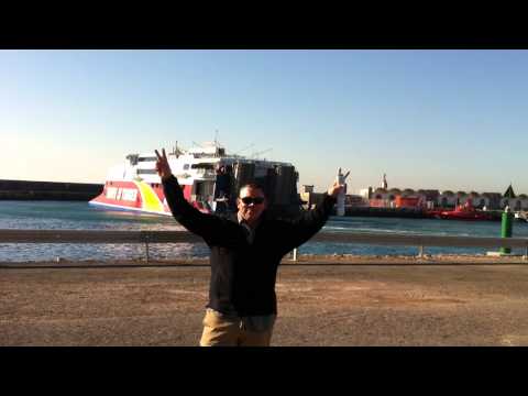 The victory sign in Tarifa, Spain after disembarking the ferry