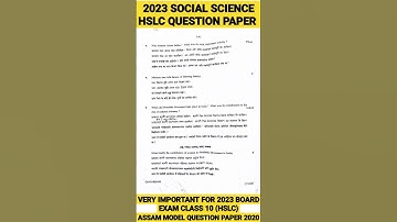 2023 HSLC SOCIAL SCIENCE QUESTION PAPER | দশম শ্রেণির সামাজিক বিজ্ঞানের প্রশ্ন | 2020 question paper