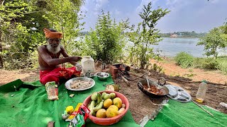 सिद्ध संत की कटहल की सब्जी और टिक्कड़ की मां नर्मदा जी के तट पर परंपरागत सात्विक भोजन प्रसादी