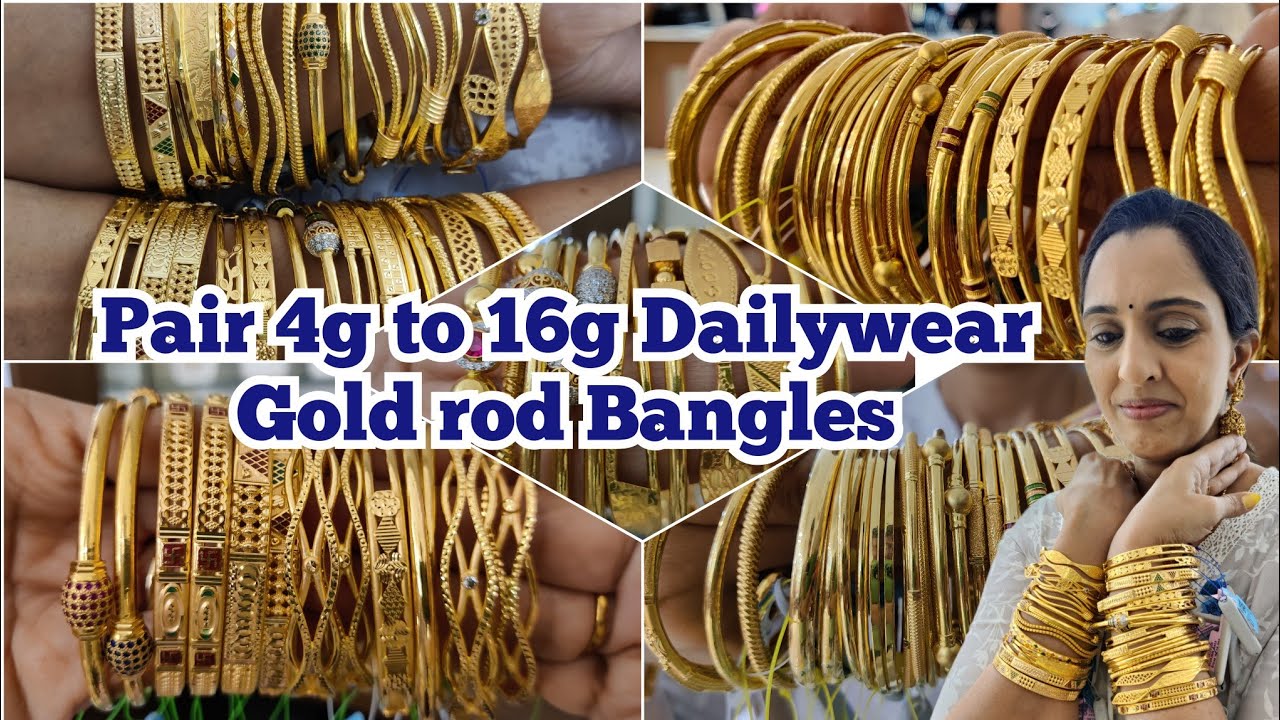 Pair 4g Gold Daily Use rod Bangles| Budget friendly Office wear to ...