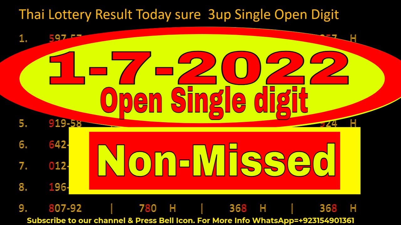 1-7-2022Thai Lottery Result Today sure  3up Single Open Digit