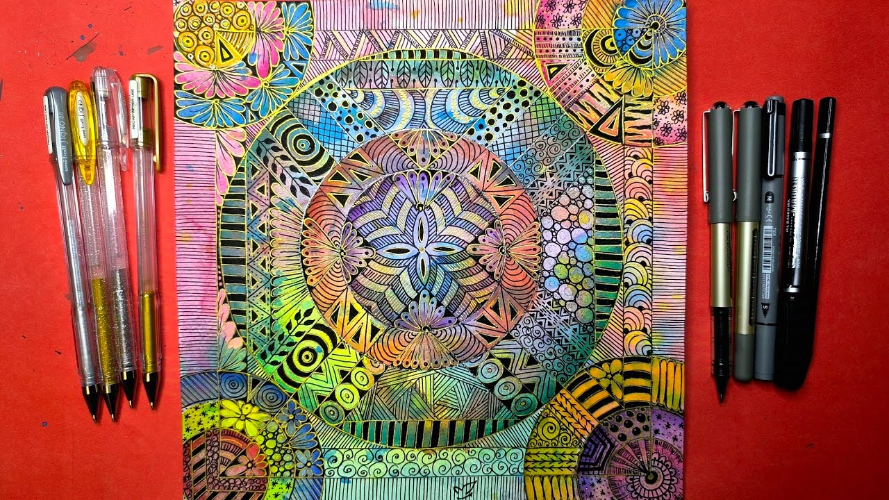 Geometric Zentangle in Watercolor || Relaxation with wonderful Zendoodle 