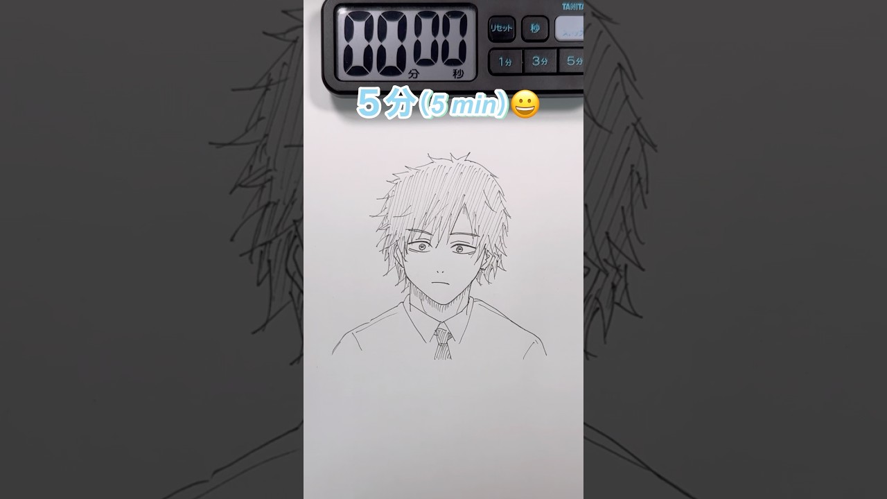 Drawing Denji in 5sec,10sec,1mins,5mins デンジを5秒、10秒、1分、5分で描く!! #bangbangbang #shorts