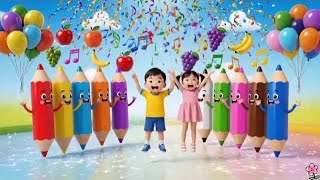 🎨 Farben & Früchte Lied Kinder – Bunte Stifte tanzen! | Lernvideo für Vorschule & Kindergarten