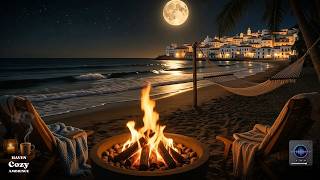 (NO ADS) Waves, Cozy Hammock & Peaceful Moonlight Fireplace Ambience for Work, Study & Reading