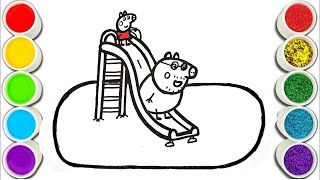 Peppa Pig on the playground slide Drawing, Painting and Coloring for Kids, Toddlers  Easy Drawing