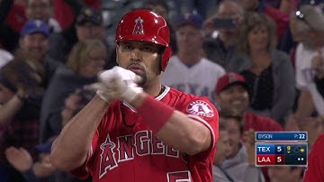 TEX@LAA: Pujols lines RBI single to tie game in 9th