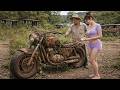 A scrapped Minsk motorcycle, worth $35, was restored to 100% perfection by a talented young woman.