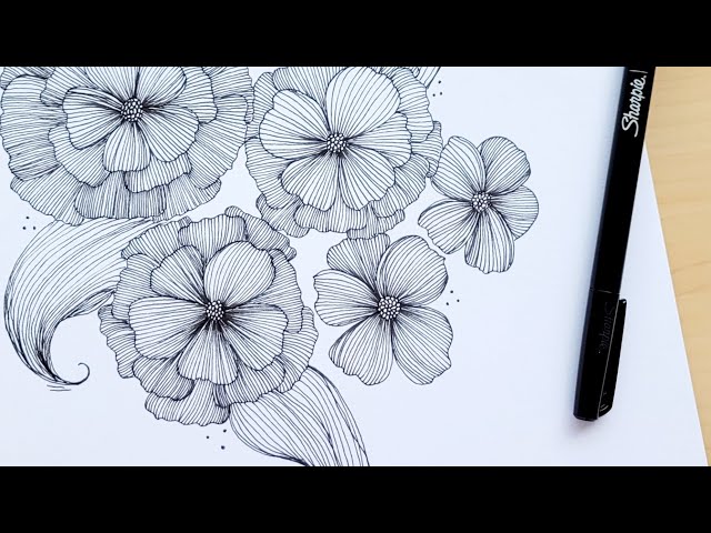 Flower line drawing - art therapy - follow-along tutorial. - YouTube