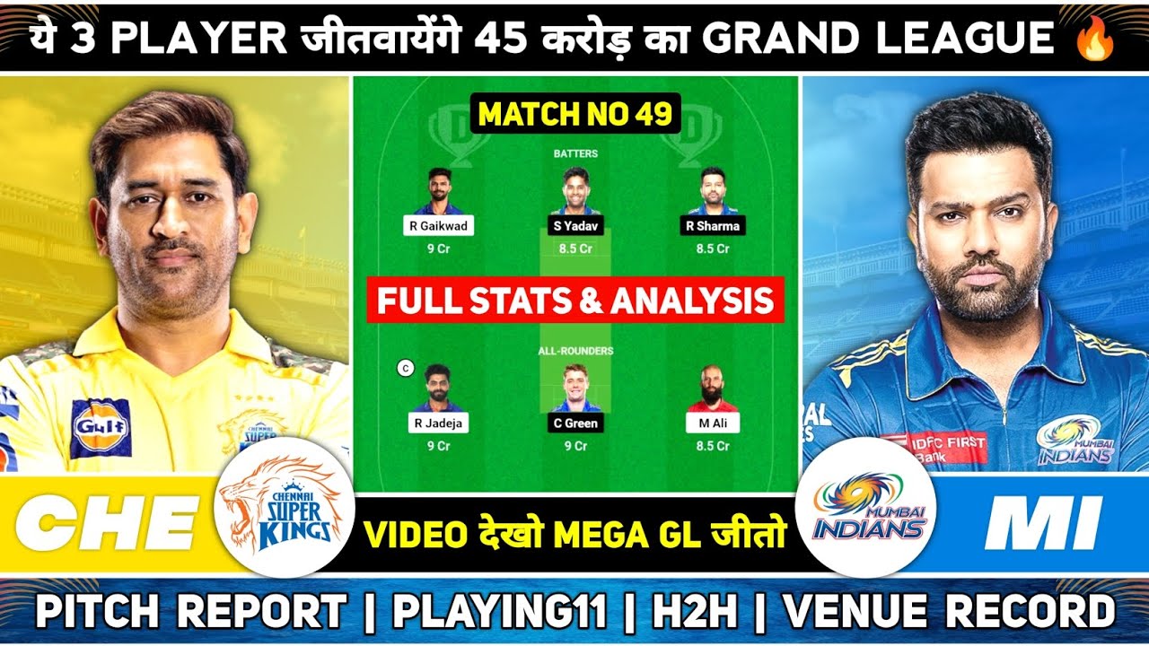 CHE vs MI Dream11 Prediction Today Match | CHE vs MI Dream11 Team | CSK vs MI Dream11 Prediction