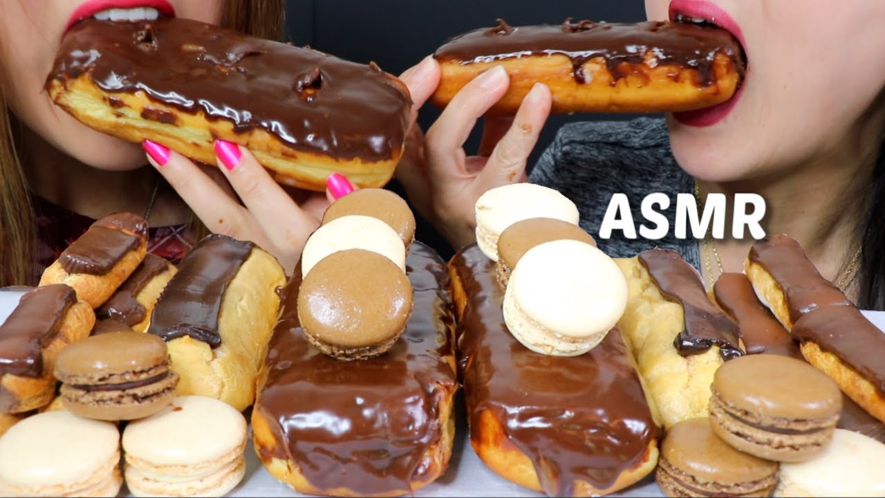 ASMR CHOCOLATE ECLAIRS + MACARONS *BIG BITES* 초콜릿 에클레어 마카롱 チョコレートcoklat 리얼사운드 먹방 | Kim&Liz ASMR