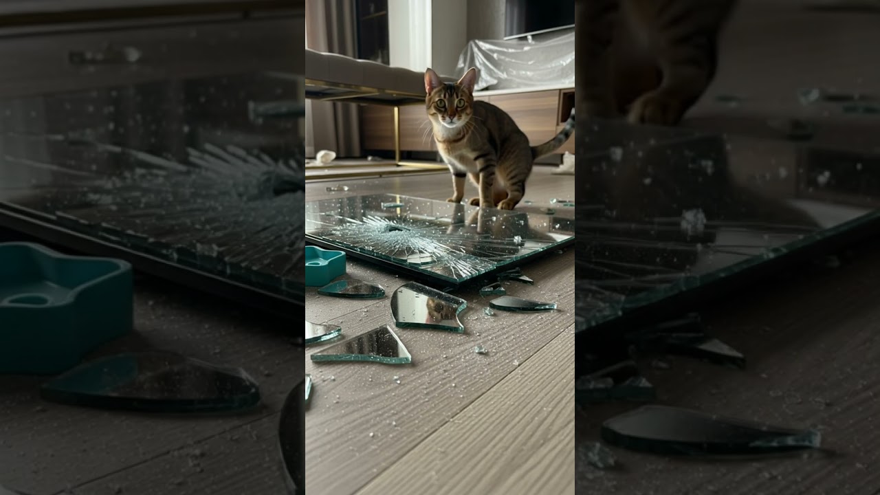 This kitten breaks the new table mirror🙀💕 Cute disaster caught on camera