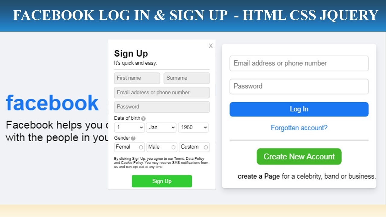 Facebook Login/SignUp Page Design using Html & CSS 3 - Web Design