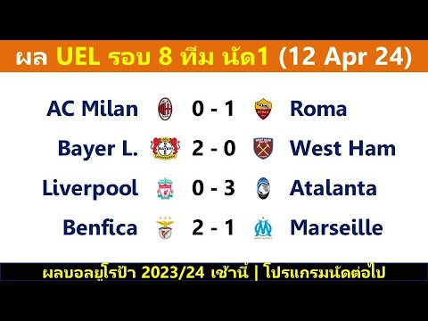 ผลบอลเมื่อคืนโซนยุโรป : UEL รอบ 8 ทีม นัด 1 