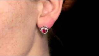 Created Ruby Heart Earrings with Diamonds 3/4 Carat in Sterling Silver