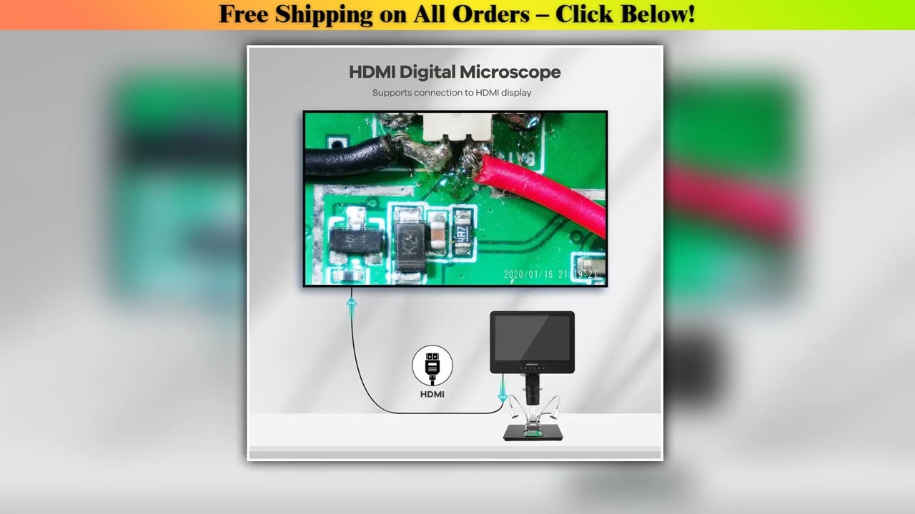 Andonstar AD249S-M 10.1'' IPS LCD UHD 2160P HDMI Digital Microscope 2000X with 3 Lens for PCB