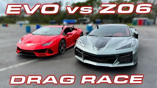 Z06 out launches my EVO AWD? * Chevrolet Corvette C8 Z06 vs Lamborghini Huracan 1\/4 Mile DRAG RACE