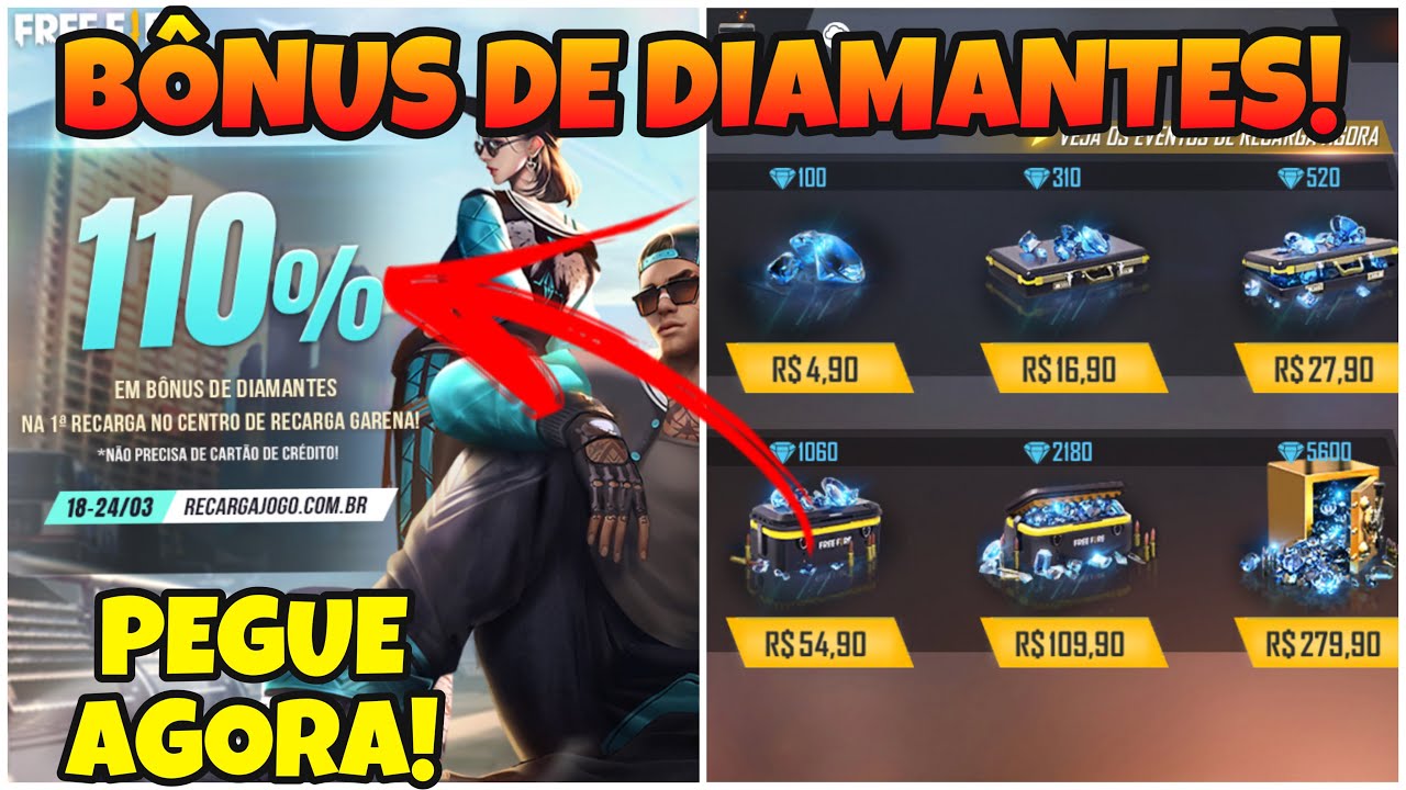 COMO RECARREGAR DIAMANTE NO FREE FIRE - GANHAR BÔNUS 110% NO