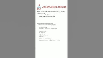 Java Program to Replace a Character at a Specific Index in String #Java4QuickLearning