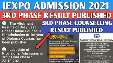 Jexpo 3rd Phase Seat allotment Result published 2021 || Jexpo Counselling Result || Polytechnic