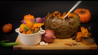 Yummy Pork Stew cooked in Whole Pumpkin - Halloween Style