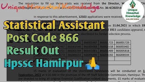 Statistical Assistant Post Code 866 Result Out Hpssc Hamirpur ❤️🔥