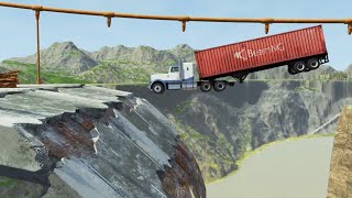 Car crashes over a broken bridge - BeamNg Drive