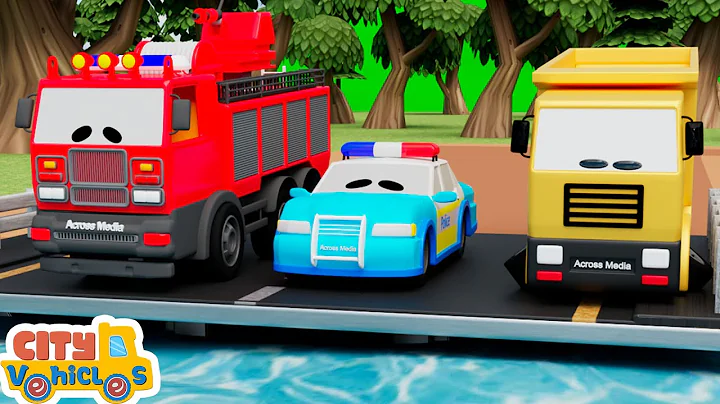 Excavator transform into helicopter and build bridge for construction vehicles