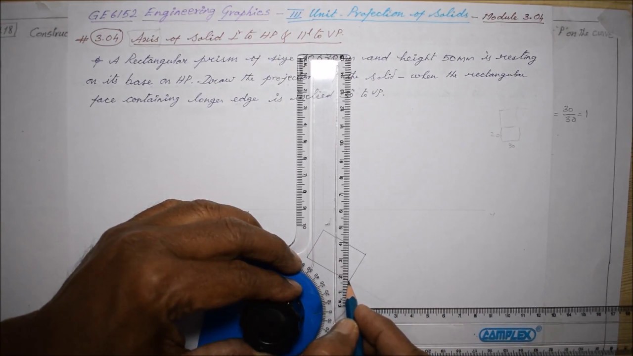 Projections of Rectangular Prism Axis Perpendicular to HP & Parallel to