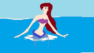 Beautiful Disney Princesses in Swimsuits. Drawing. Ariel Sunbathing on the Beach. Fan Art.